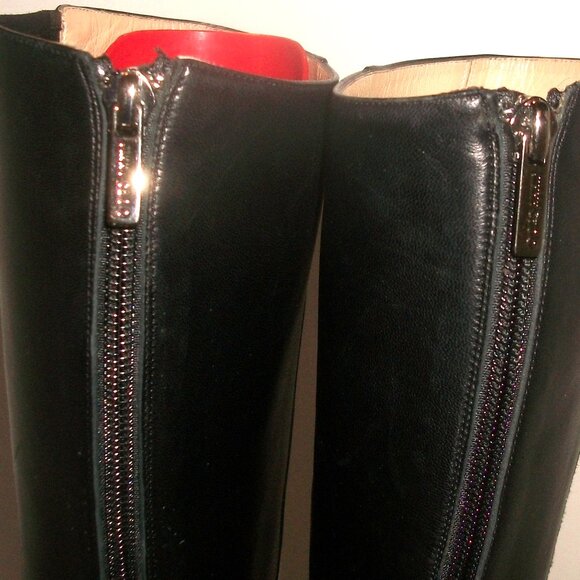 Jimmy Choo "Faith" Black Leather Rear Zip High Heel Boots w Suede Side Panel - Picture 10 of 15